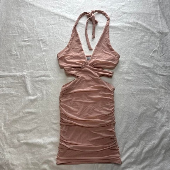 Oh Polly Rosa Cut Out Plunge Mini Dress in Blush Sz 6 - Picture 3 of 6